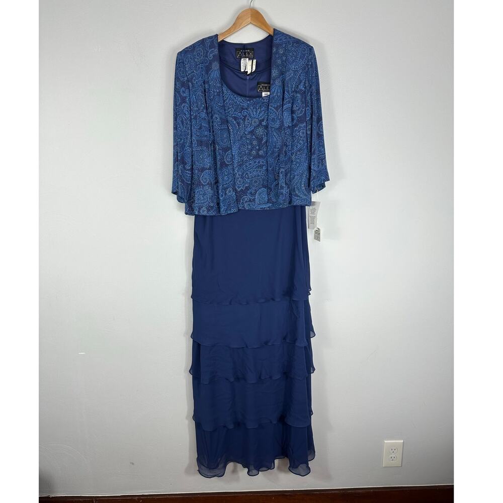 Alex Evenings Navy Maxi Ruffled Dress with Matching Jacket